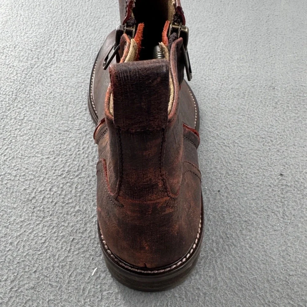 Aston Grey Helani Leather Ankle Boots sz 9 Distressed Side Zip Rugged Modern